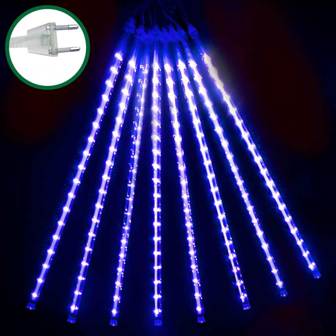 Pisca-pisca chuva de meteoros LED, 8 tubos na opção Energia Elétrica (tomada) · Azul
