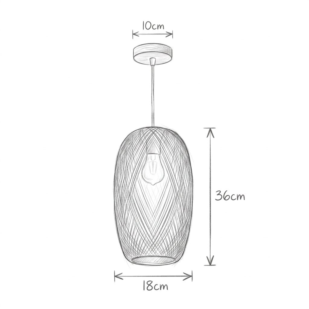 Desenho com as medidas de Pendente casulo de bambu