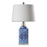 Abajur de Cerâmica Estilo Oriental em Porcelana Azul e Branco - Disponível na ProntoPraTi