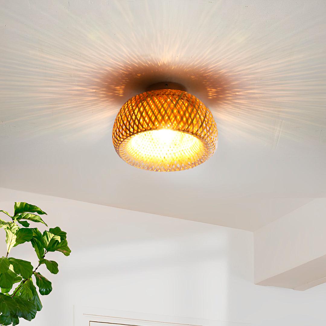 Plafon Luminária de Teto Palha Bambu - Meia Esfera