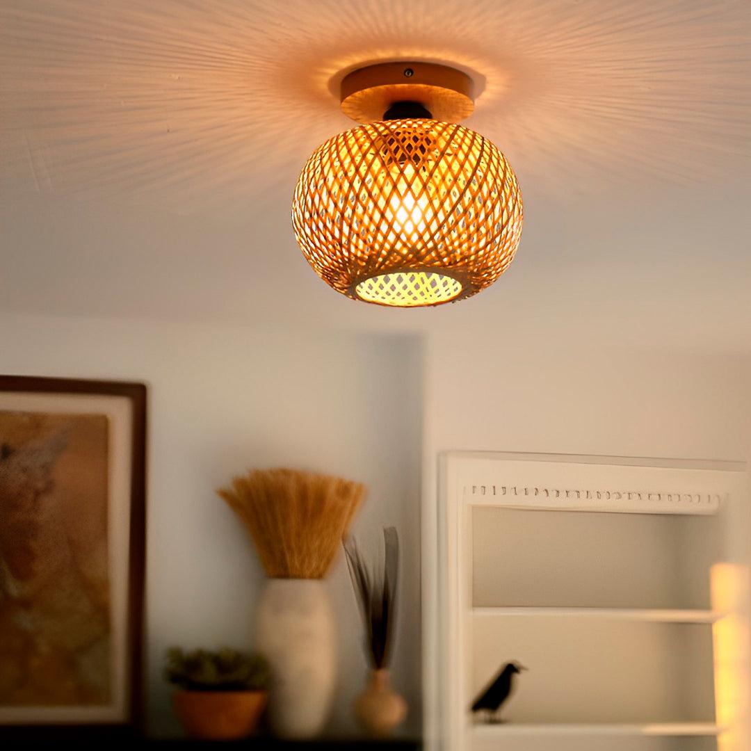 Plafon Luminária de Teto Palha Bambu - Esfera