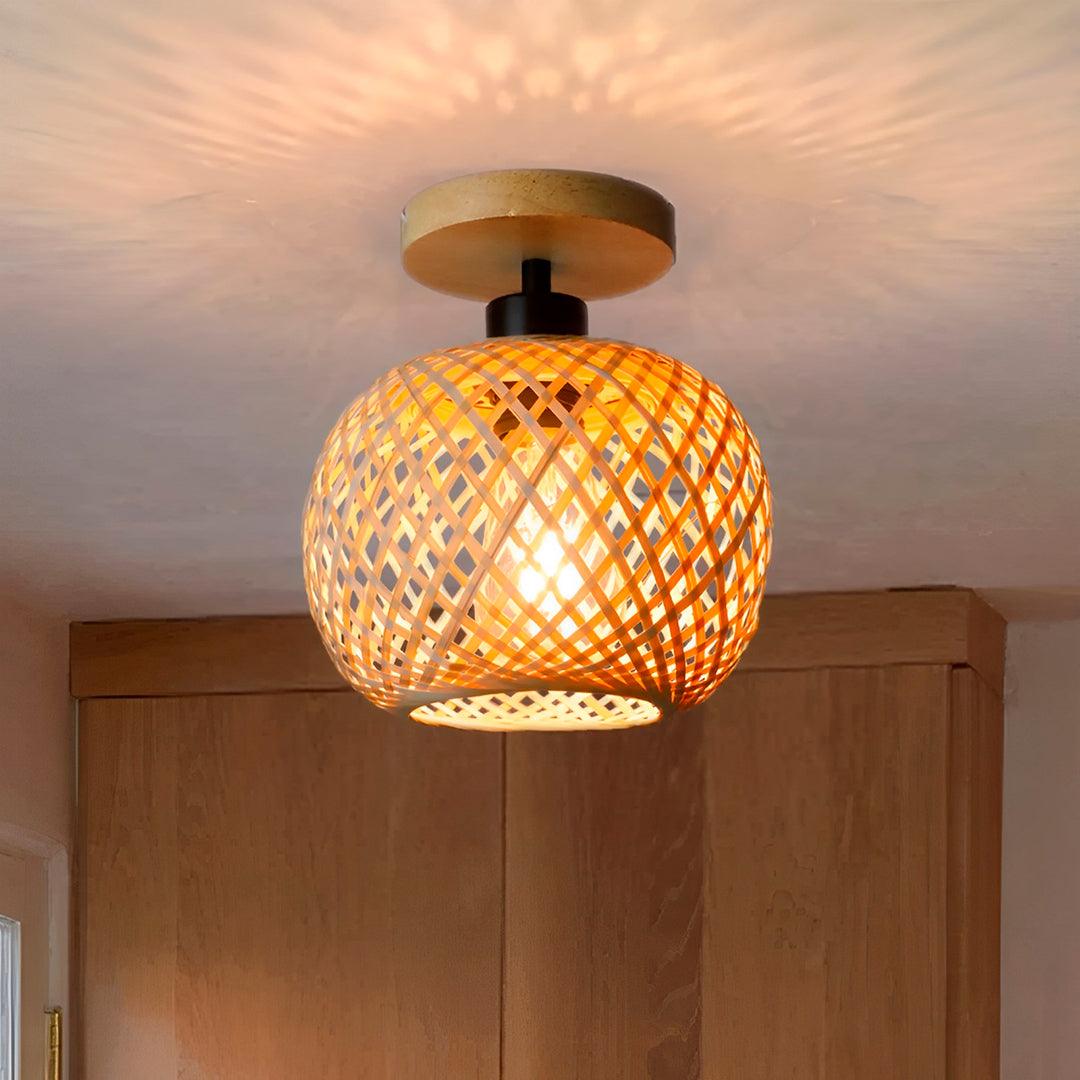 Plafon Luminária de Teto Palha Bambu - Esfera