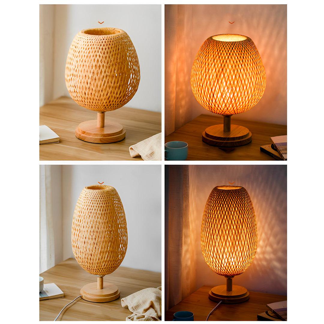 Abajur de Bambu Palha Fibra Natural - Pineapple Duo